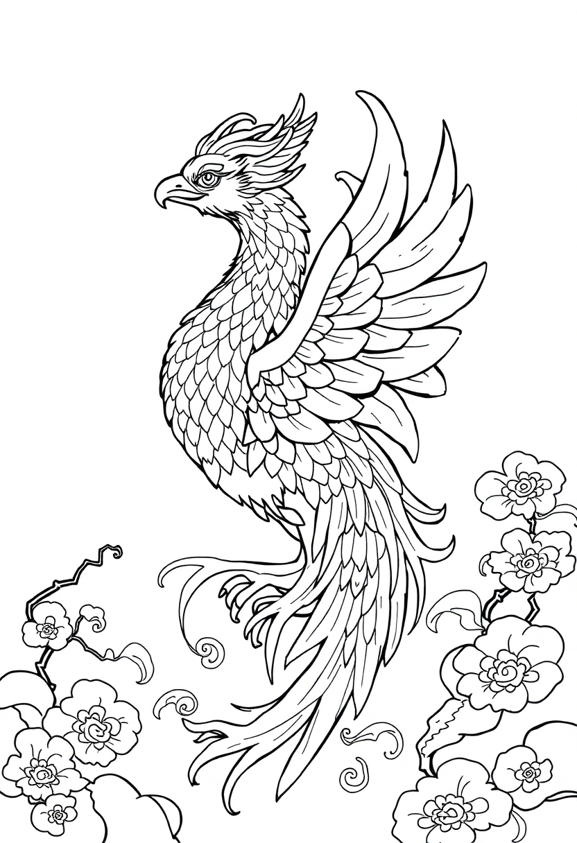 Chinese Phoenix coloring page, free printable