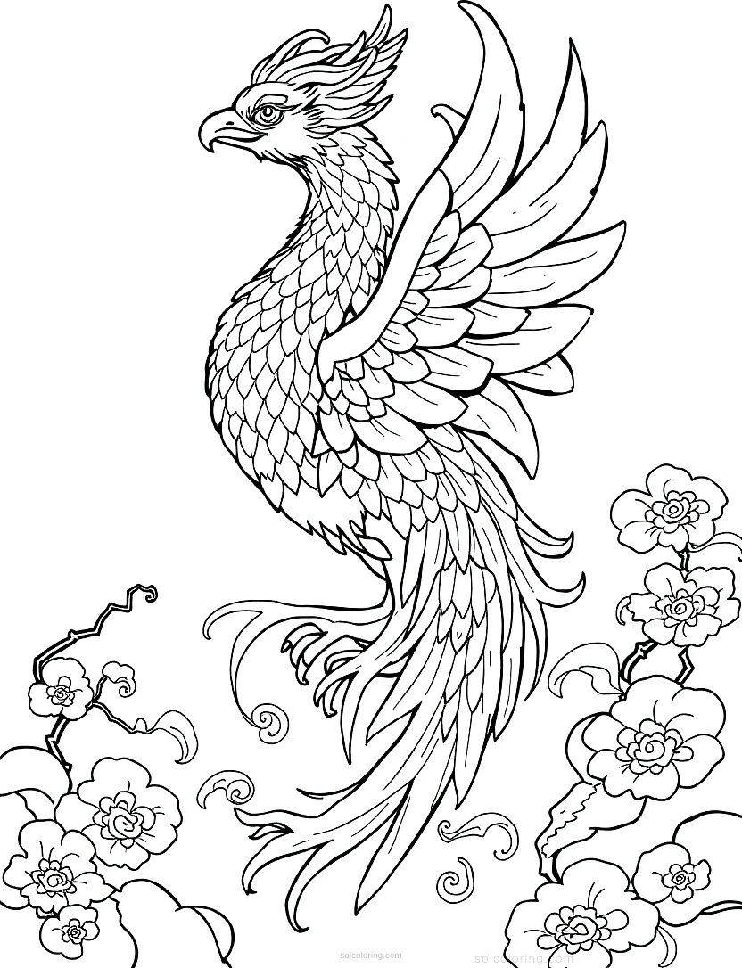 Chinese Phoenix coloring page for kids