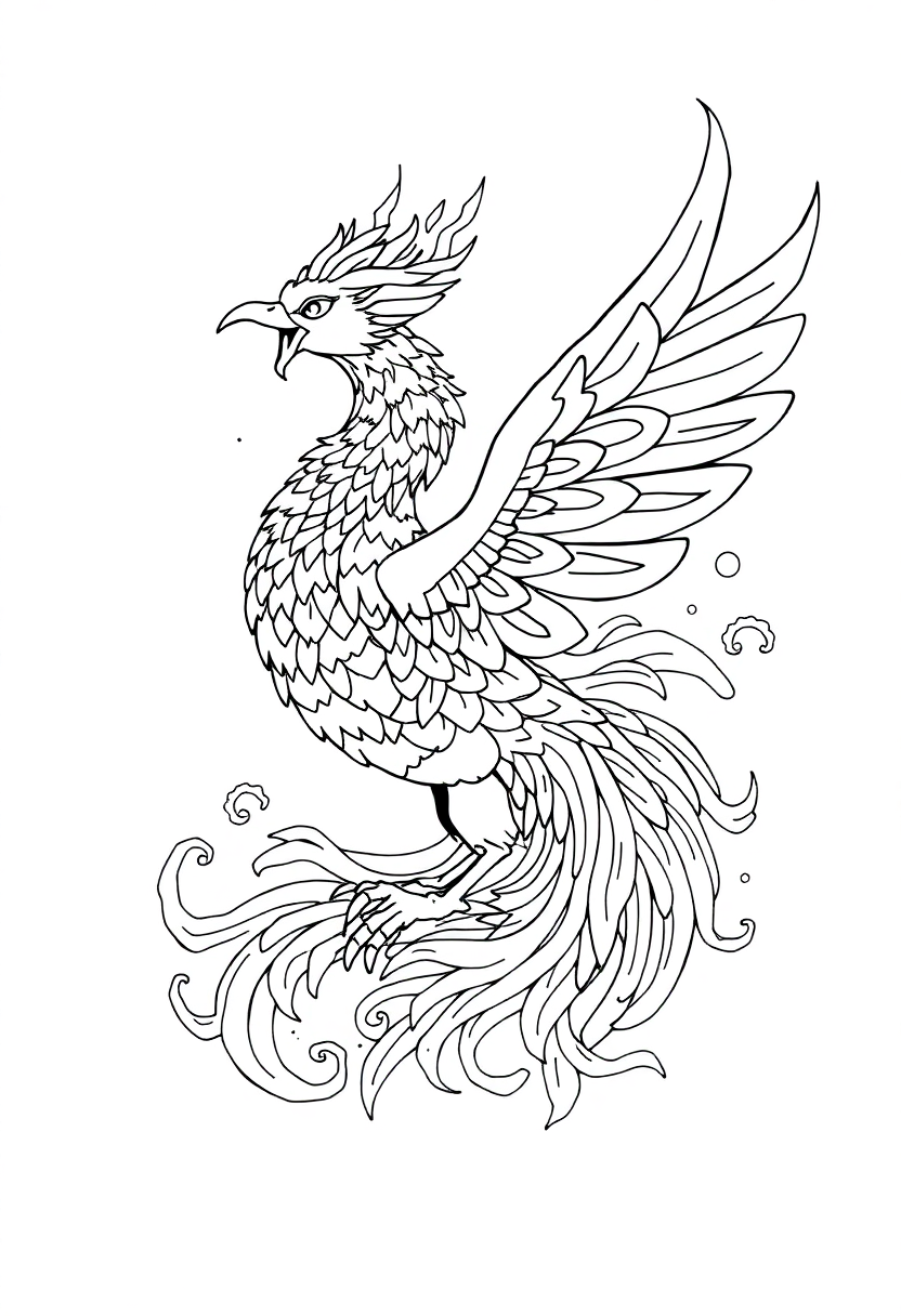 Chinese Phoenix coloring page, free printable