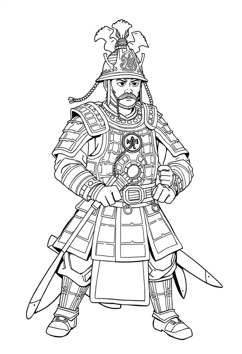 Chinese Warrior in Armor coloring page, free printable