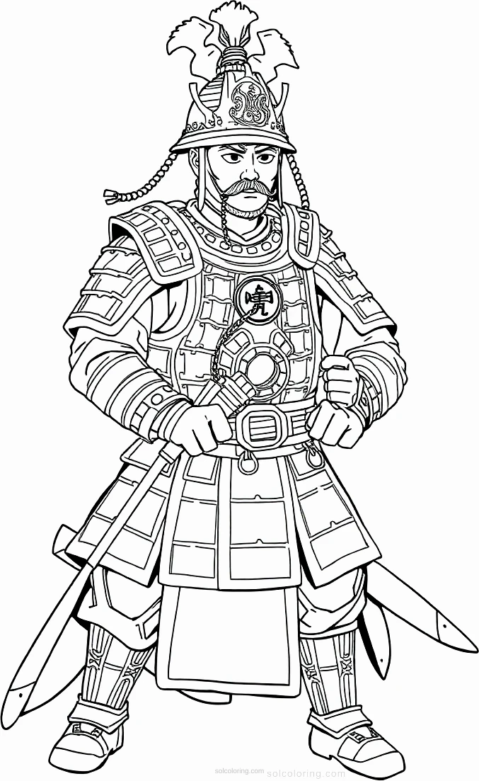Chinese Warrior in Armor coloring page for kids