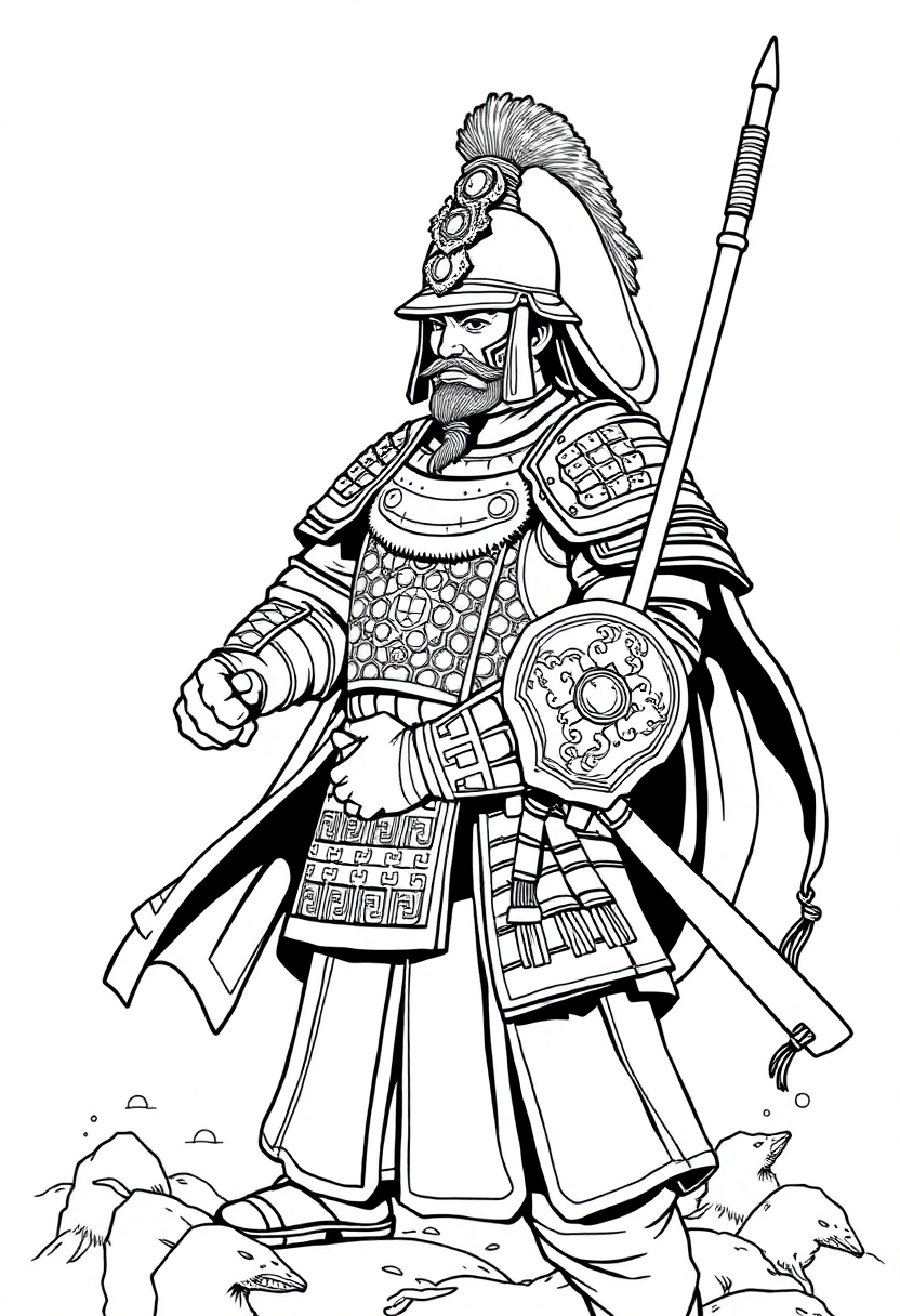 Chinese Warrior in Armor coloring page, free printable