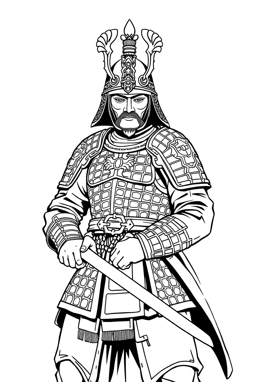 Chinese Warrior in Armor coloring page, free printable
