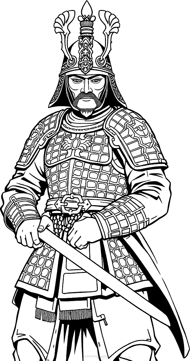 Chinese Warrior in Armor coloring page for kids