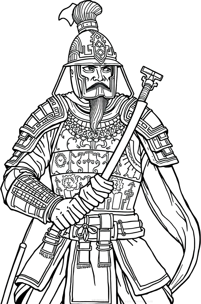 Chinese Warrior in Armor coloring page for kids