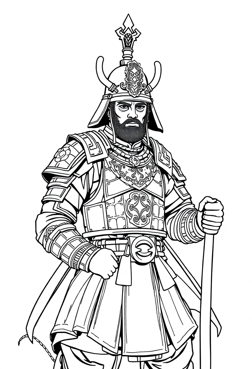 Chinese Warrior In Armor coloring pages