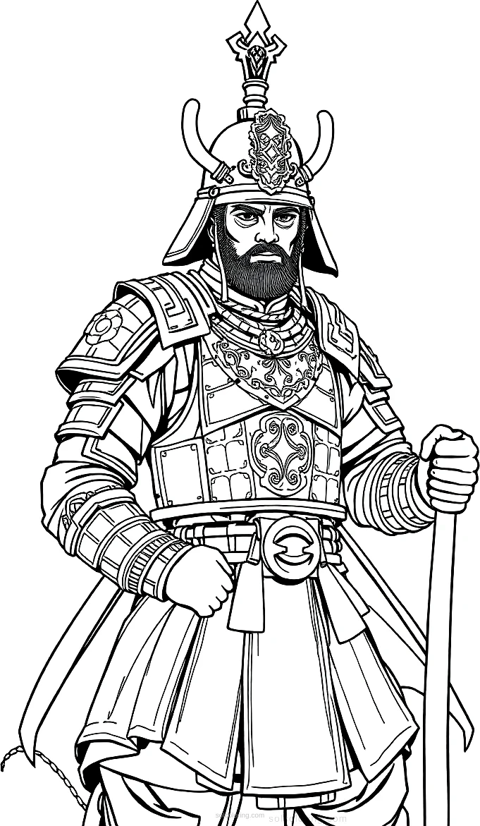 Chinese Warrior in Armor coloring page for kids