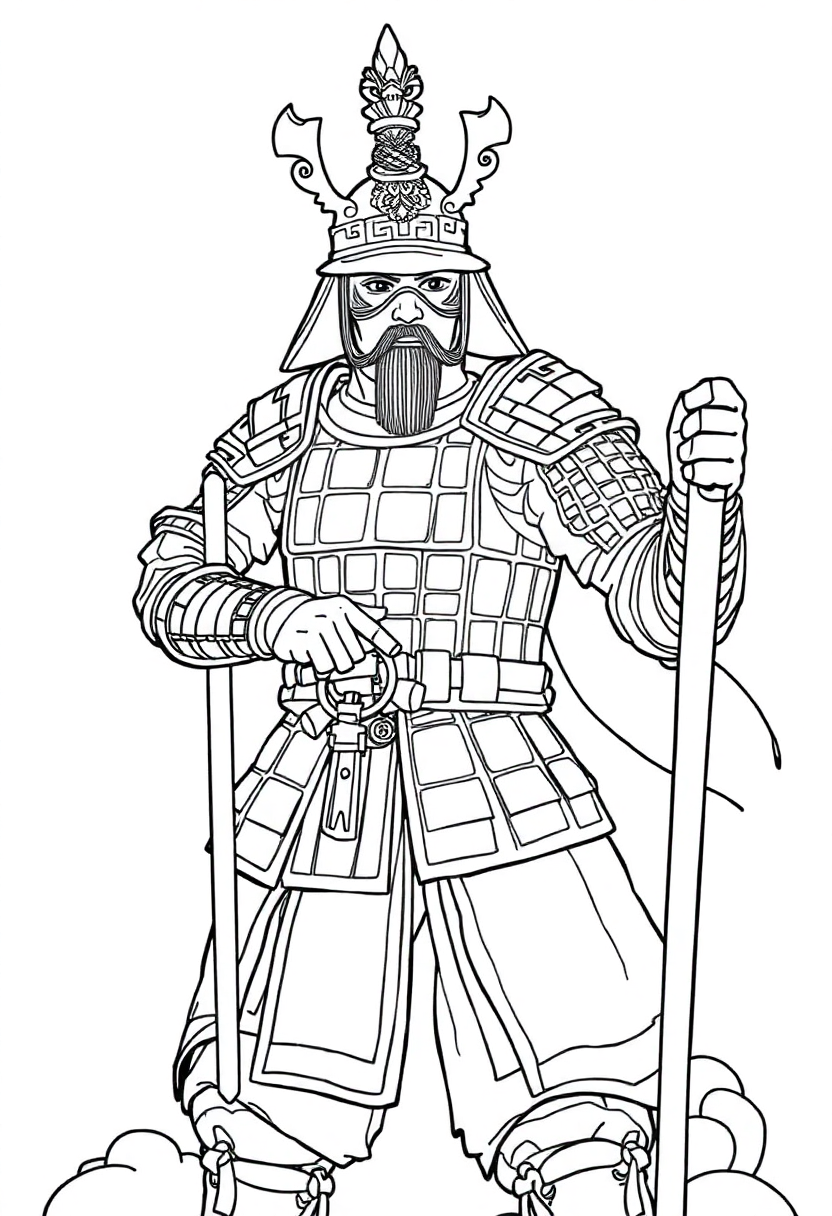 Chinese Warrior in Armor coloring page, free printable