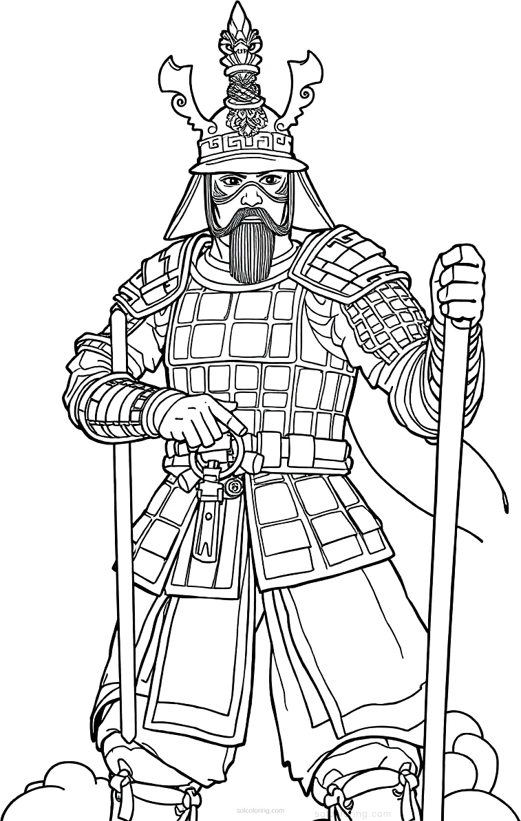 Chinese Warrior in Armor coloring page for kids