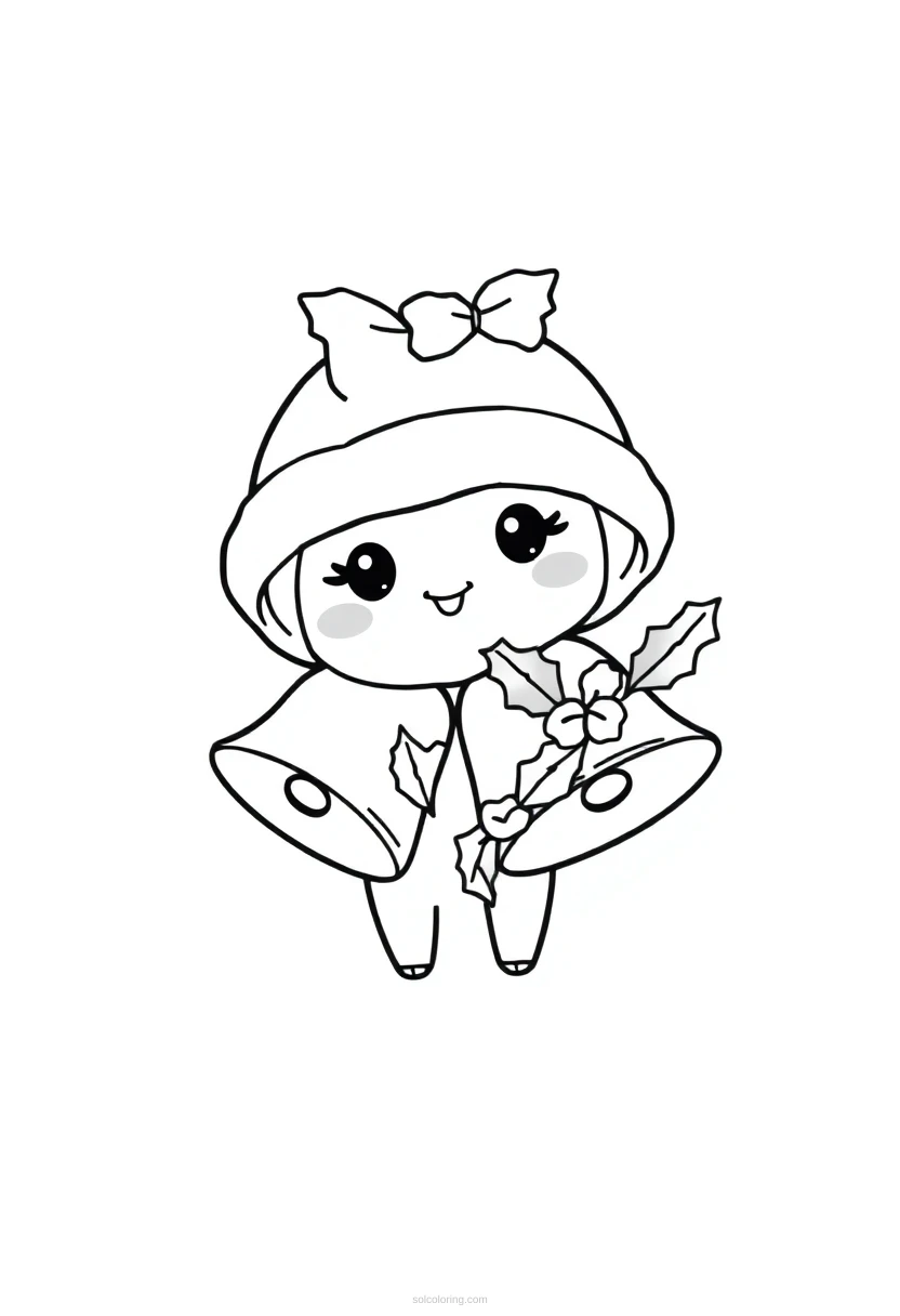 Christmas Bells with Holly coloring page for kids