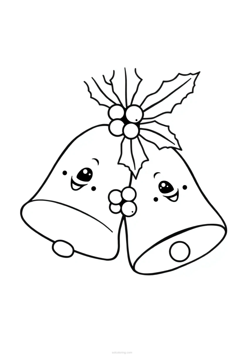 Christmas Bells with Holly coloring page for kids