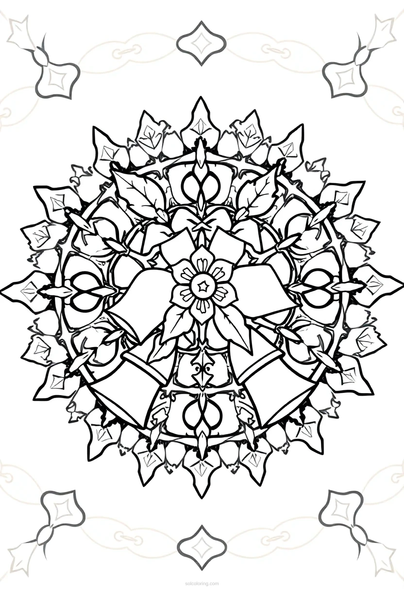 Christmas Bells with Holly coloring page for kids