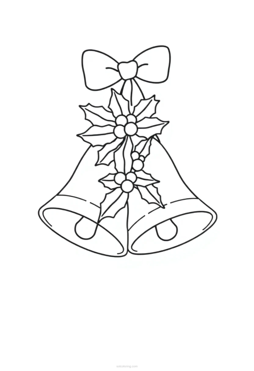 Christmas Bells with Holly coloring page for kids
