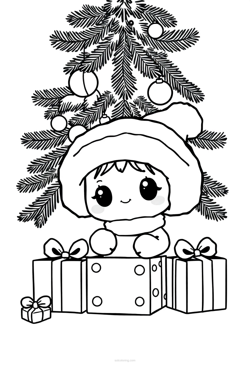 Christmas Presents Under Tree coloring page for kids