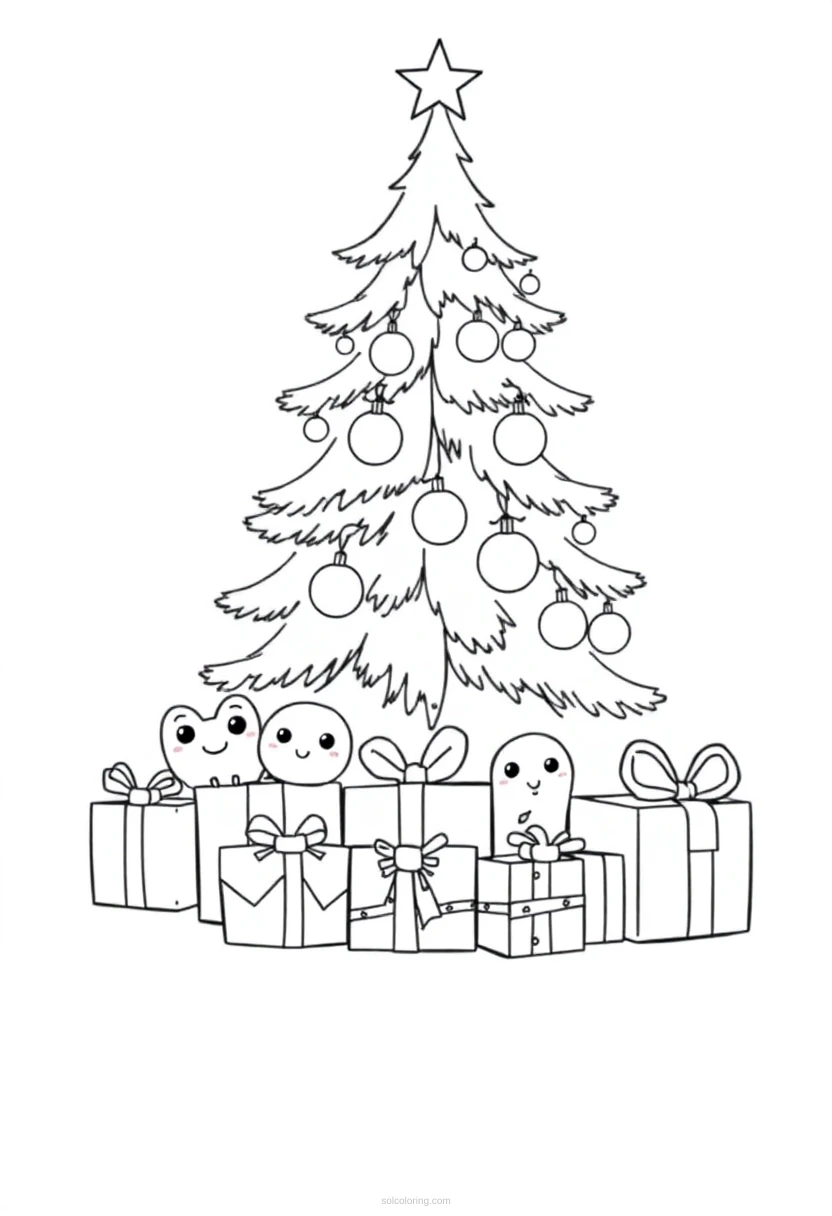 Christmas Presents Under Tree coloring page for kids