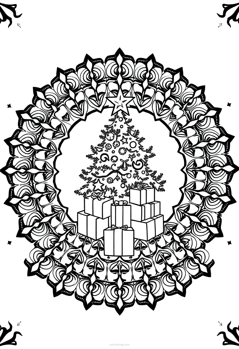 Christmas Presents Under Tree coloring page for kids