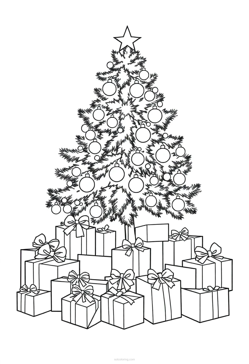 Christmas Presents Under Tree coloring pages