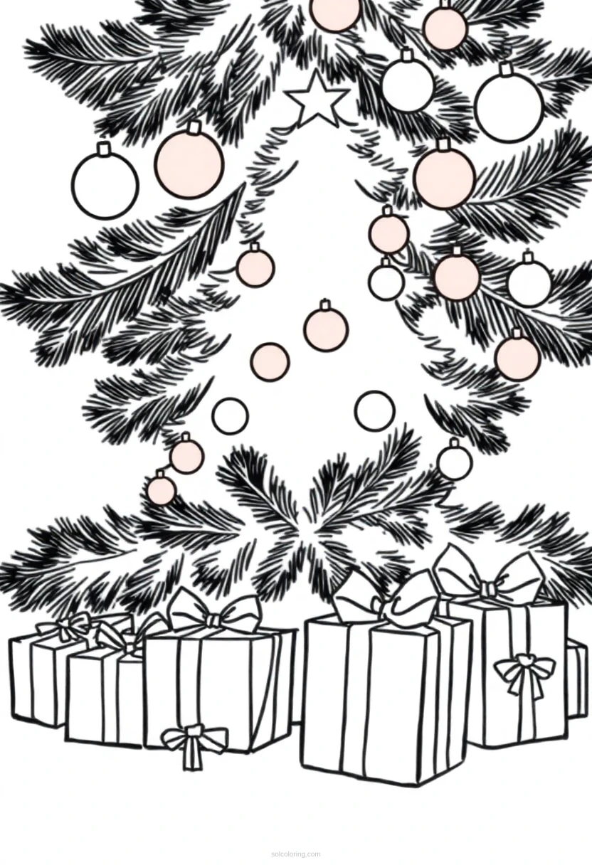 Christmas Presents Under Tree coloring page for kids