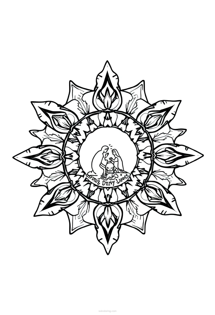 Christmas Star and Nativity coloring page for kids