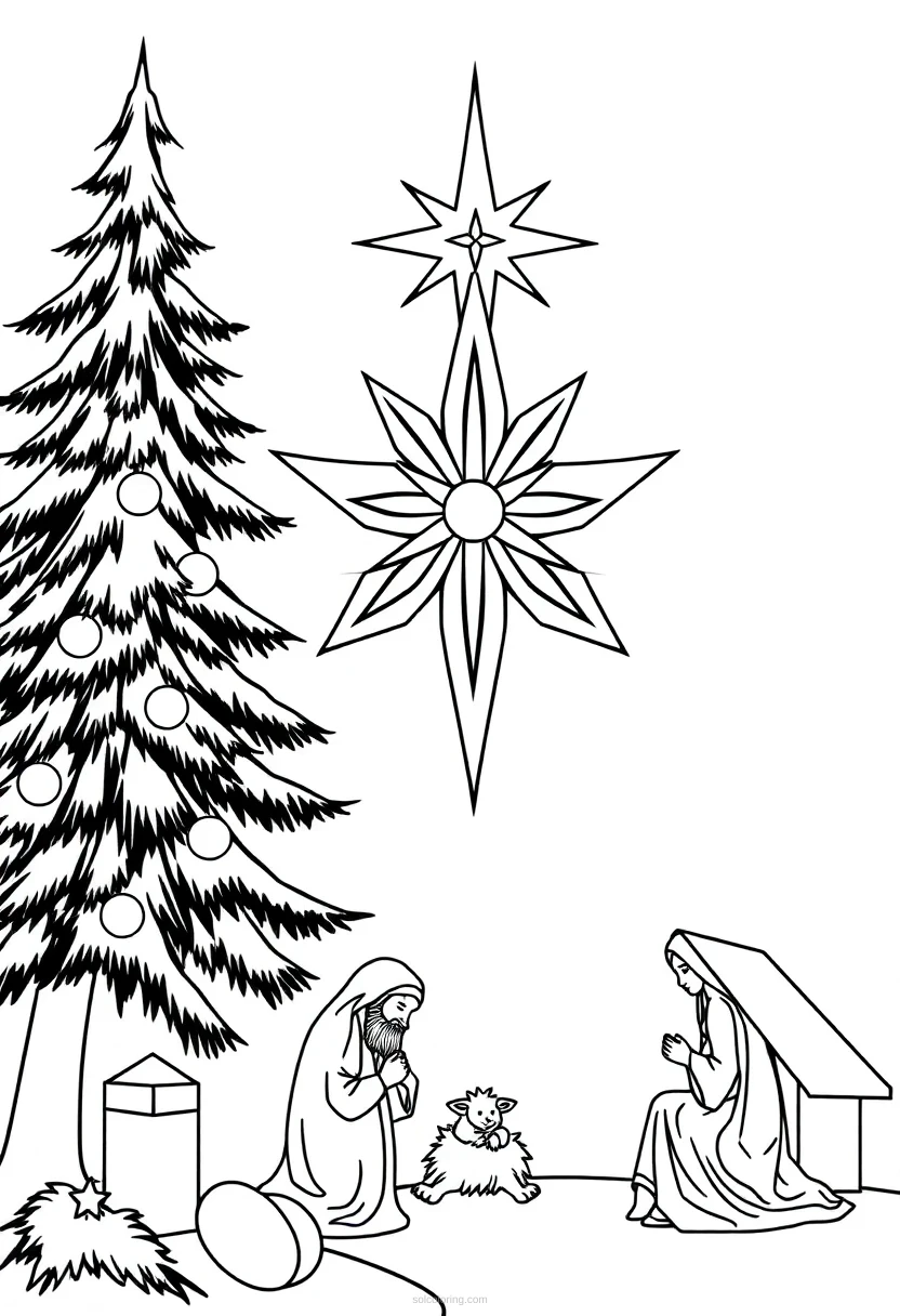 Christmas Star And Nativity coloring pages