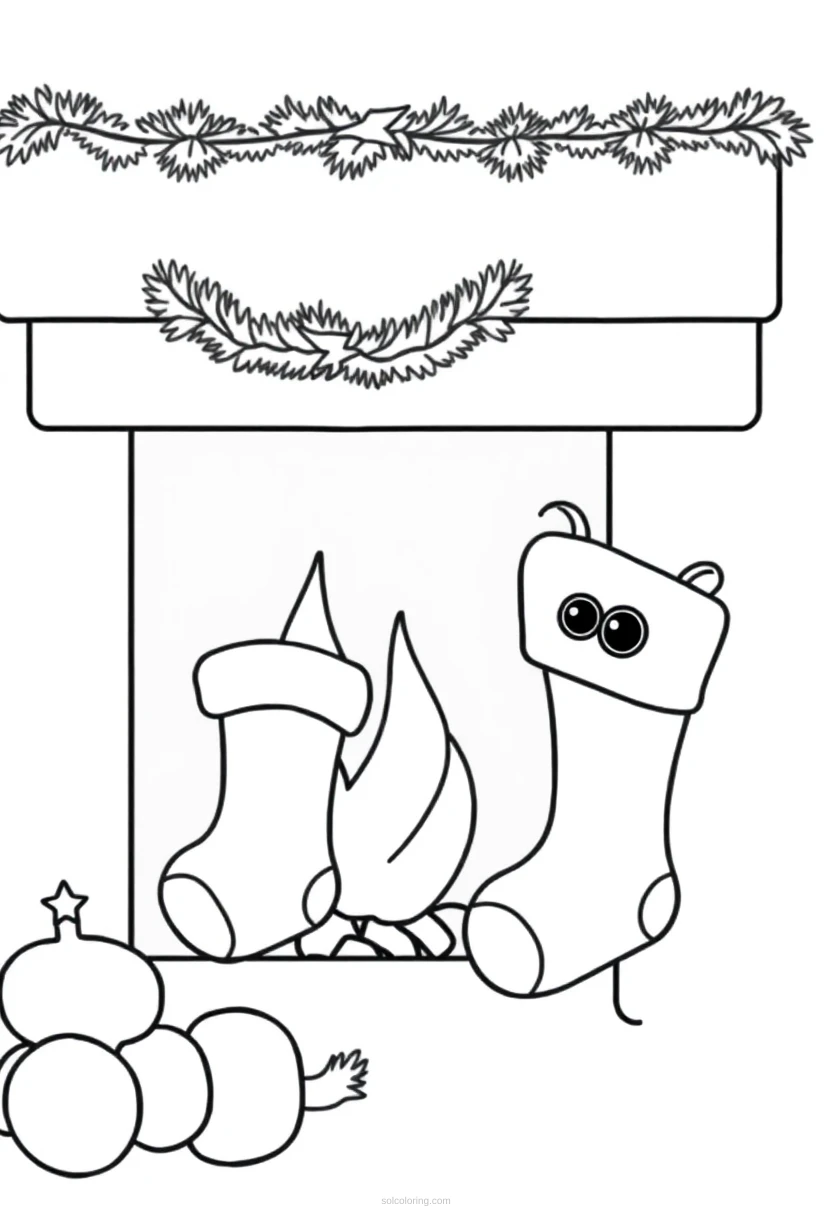 Christmas Stockings by Fireplace coloring page for kids