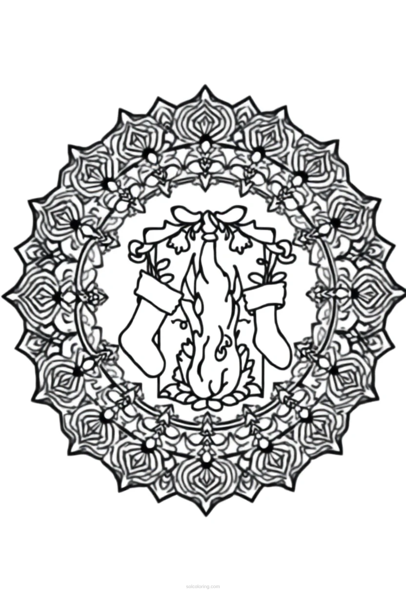 Christmas Stockings by Fireplace coloring page for kids