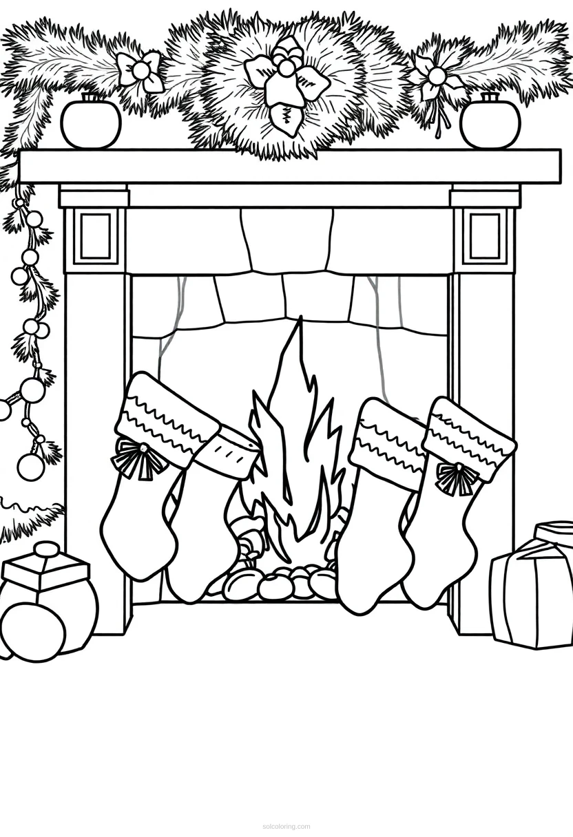 Christmas Stockings By Fireplace coloring pages