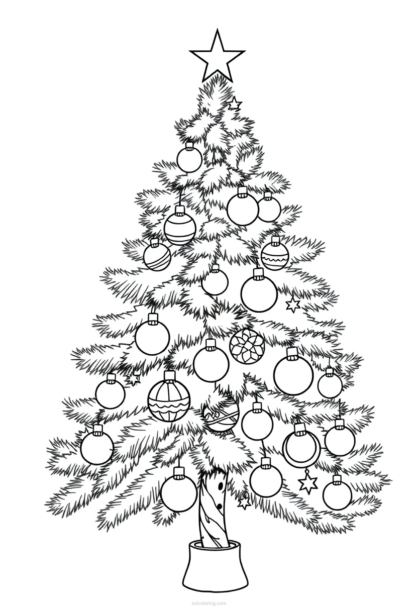 Christmas Tree with Ornaments coloring page for kids