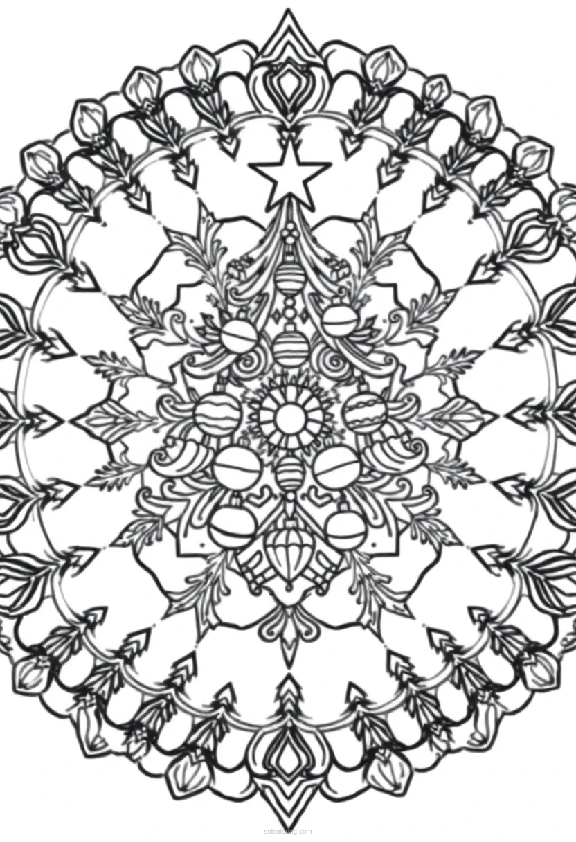 Christmas Tree with Ornaments coloring page for kids