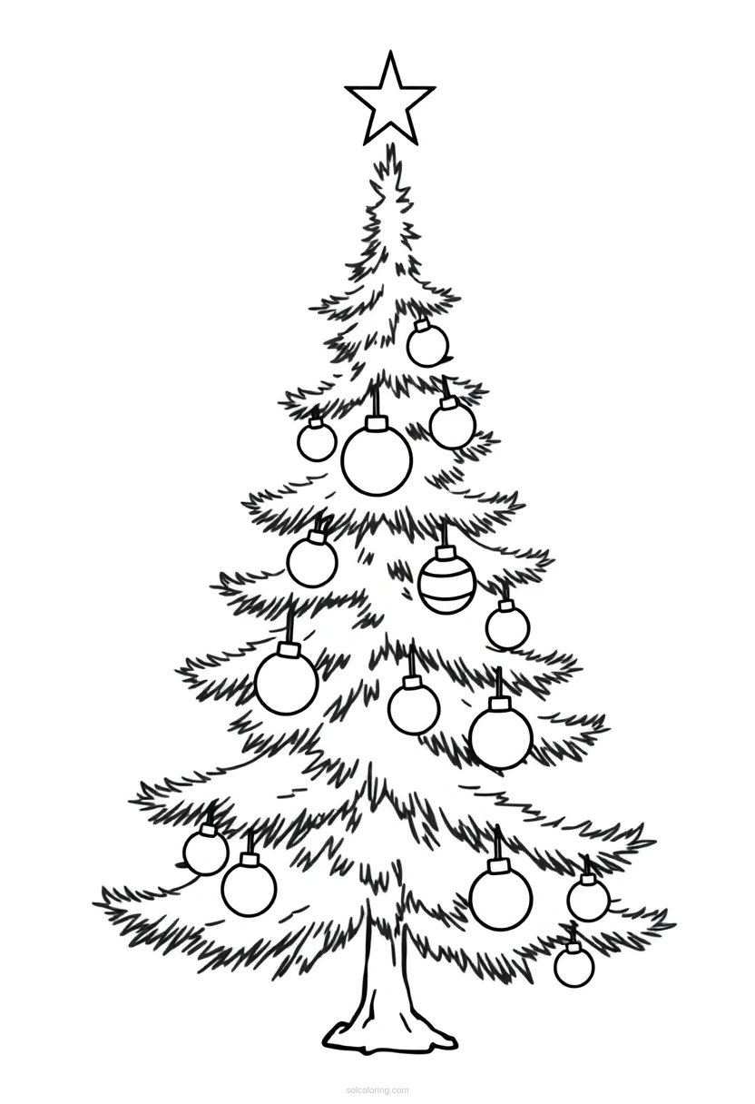 Christmas Tree with Ornaments coloring page for kids