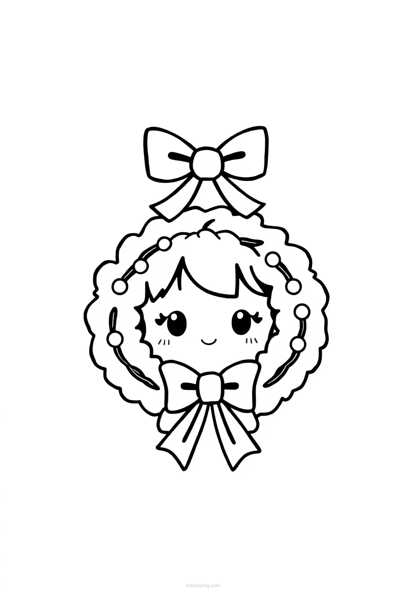 Christmas Wreath with Bow coloring page for kids