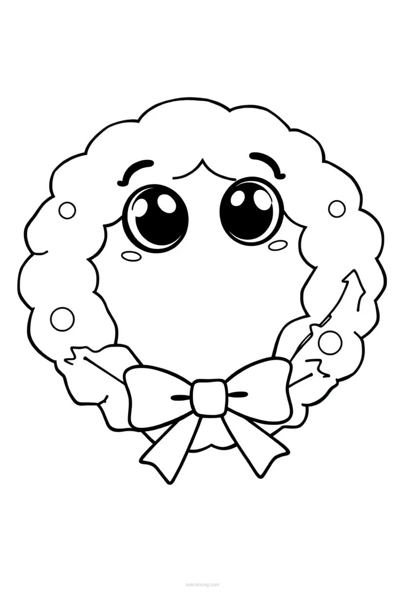 Christmas Wreath with Bow coloring page for kids