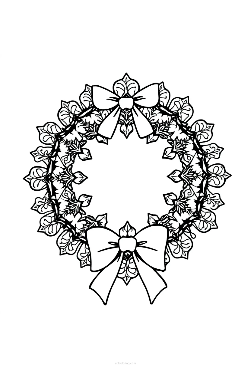 Christmas Wreath with Bow coloring page for kids