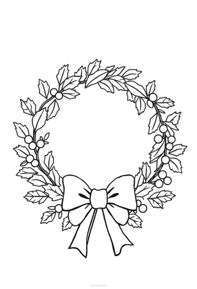 Christmas Wreath with Bow coloring page for kids