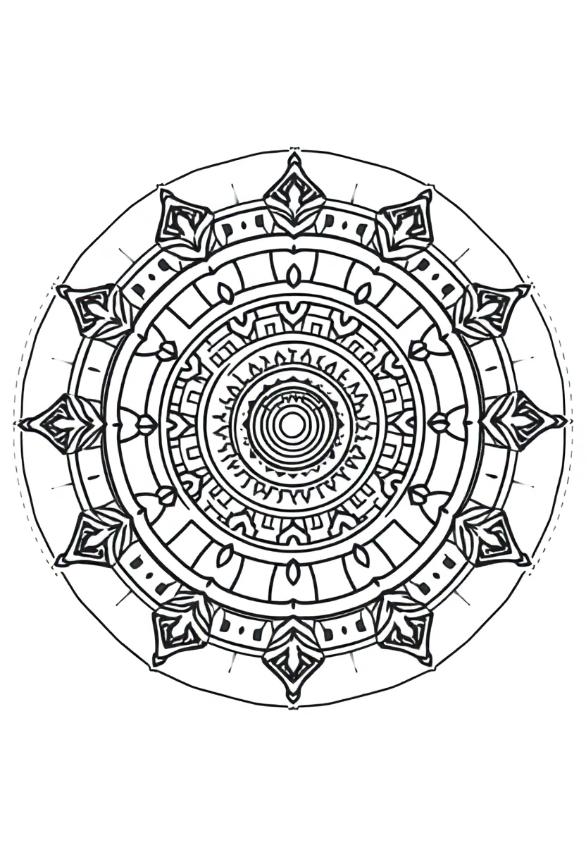 Circular Maze Mandala coloring page for kids