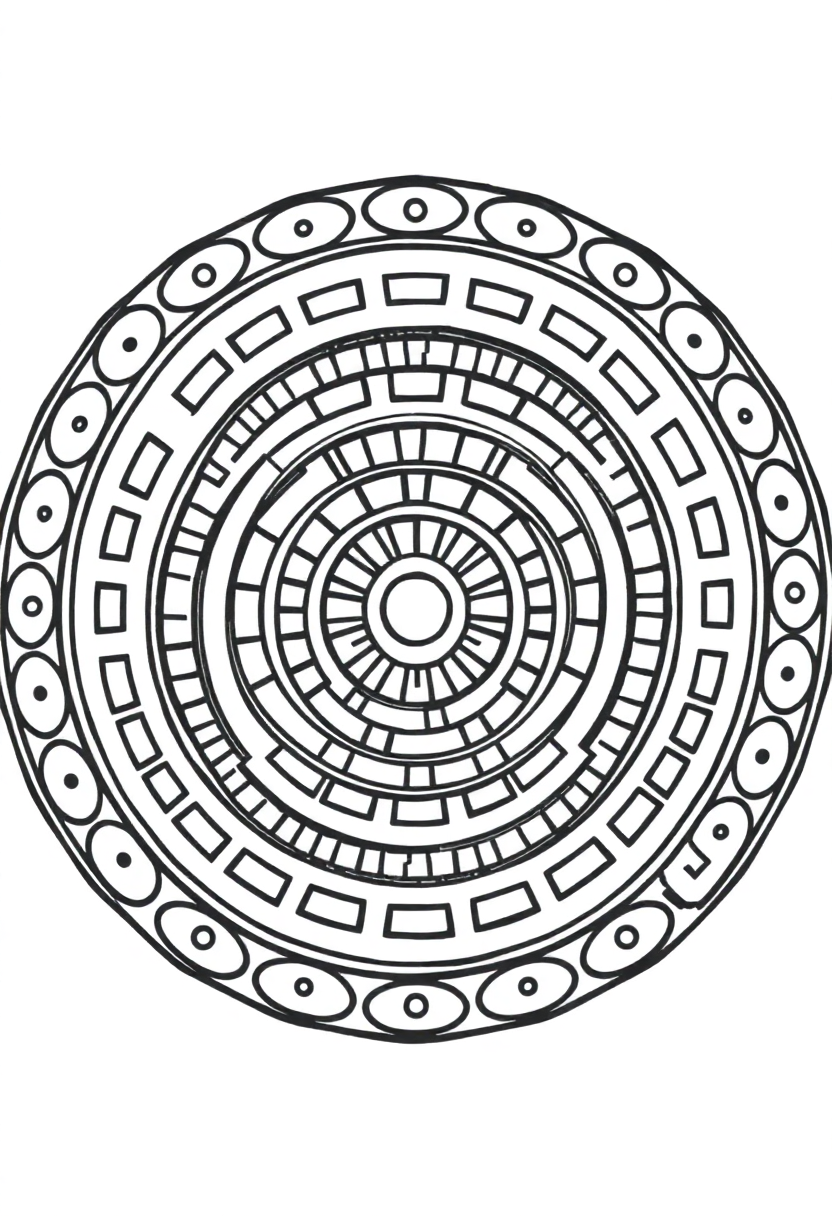 Circular Maze Mandala coloring page for kids