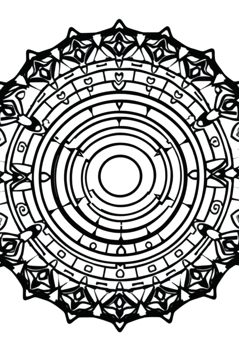 Circular Maze Mandala coloring page for kids
