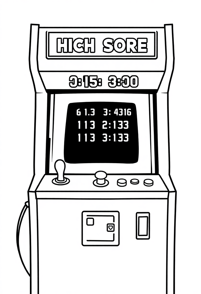 Classic Arcade High Score Screen coloring page, free printable