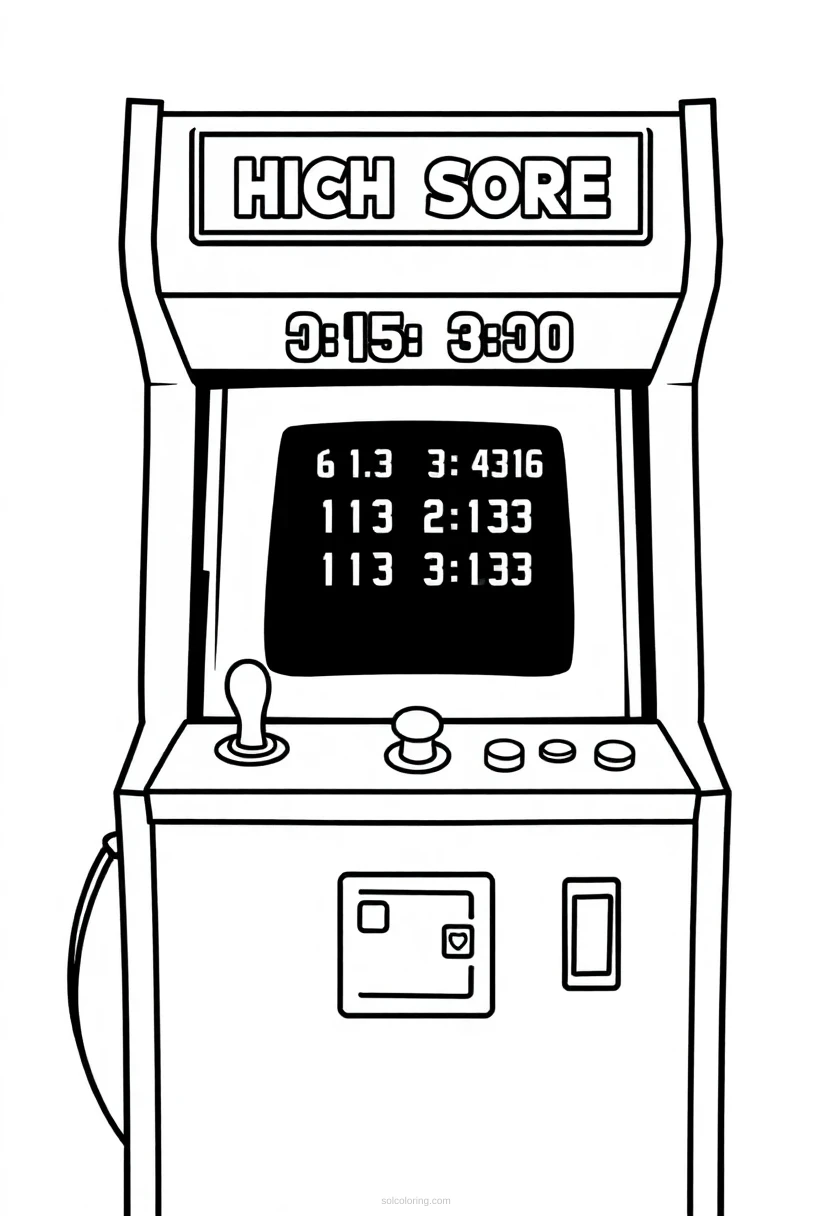 Classic Arcade High Score Screen coloring page for kids