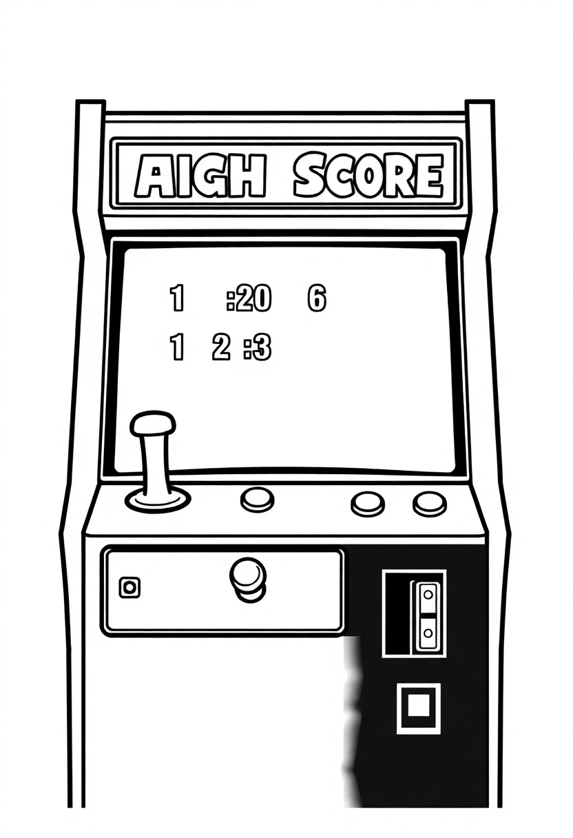 Classic Arcade High Score Screen coloring page, free printable
