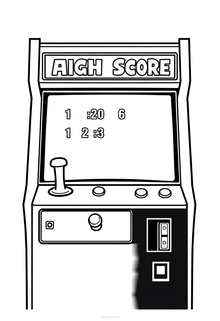Classic Arcade High Score Screen coloring page for kids