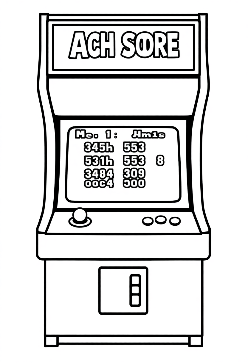 Classic Arcade High Score Screen coloring page, free printable