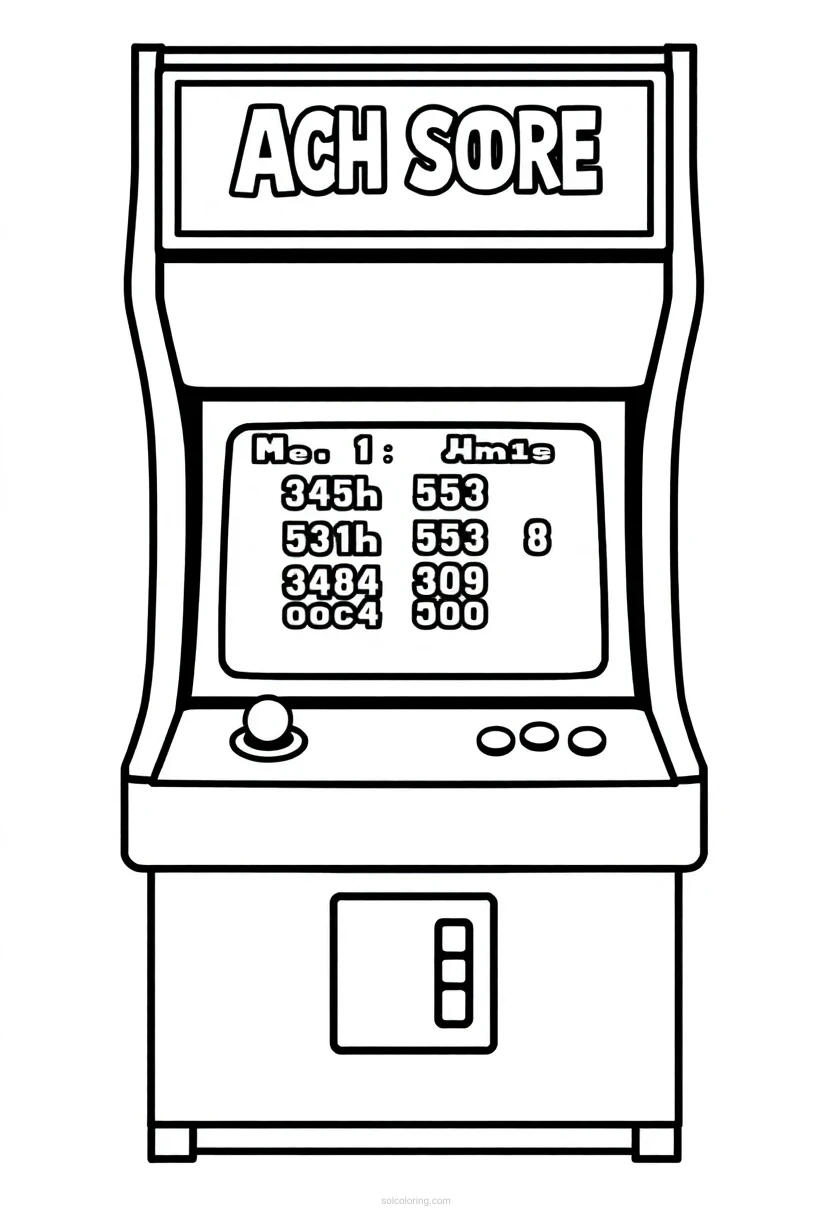 Classic Arcade High Score Screen coloring page for kids