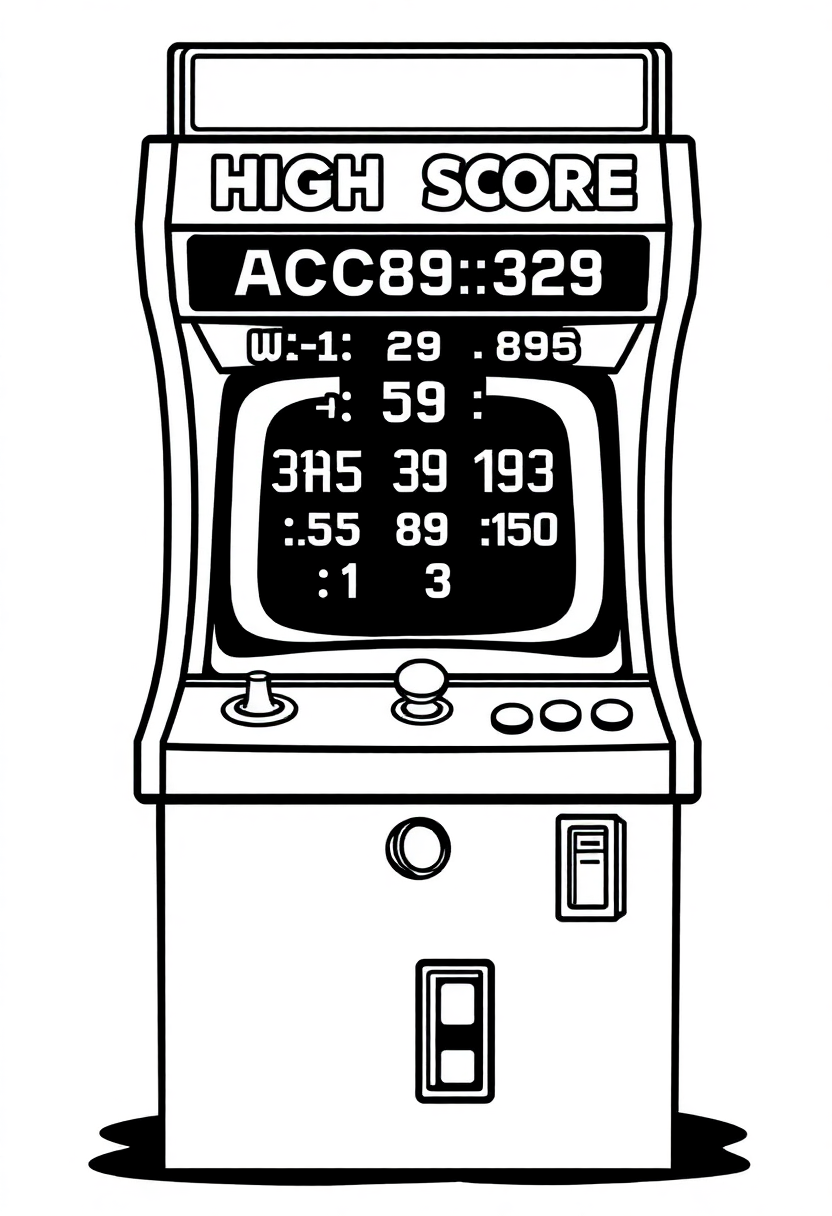 Classic Arcade High Score Screen coloring page, free printable