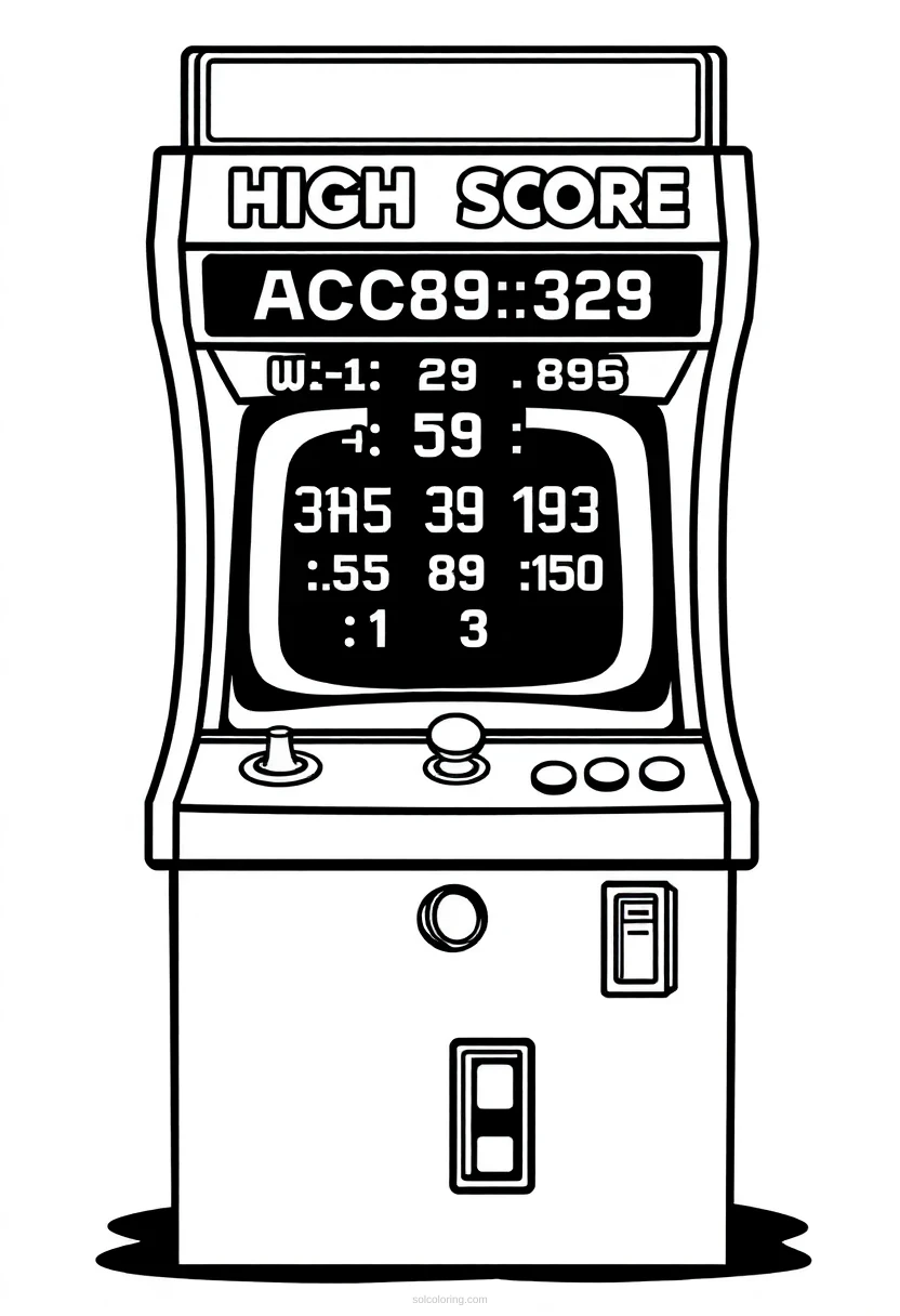 Classic Arcade High Score Screen coloring page for kids