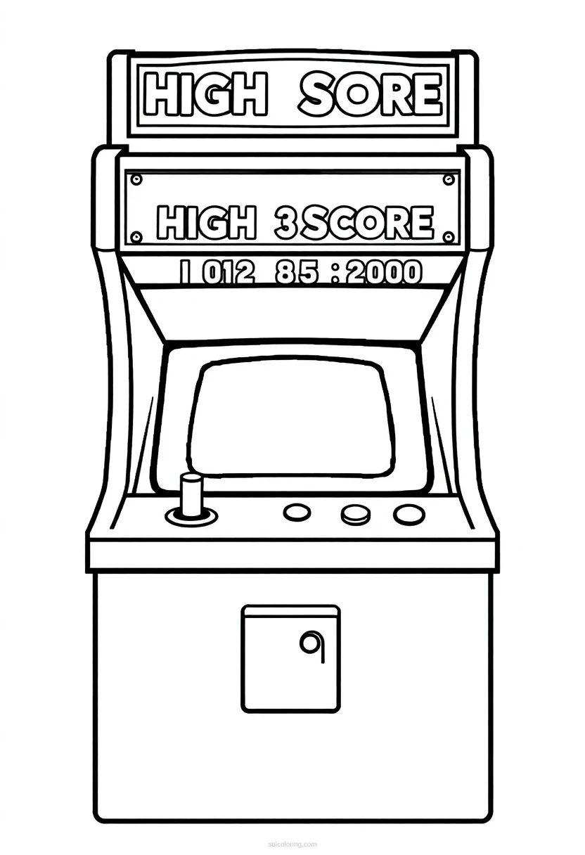 Classic Arcade High Score Screen coloring page for kids