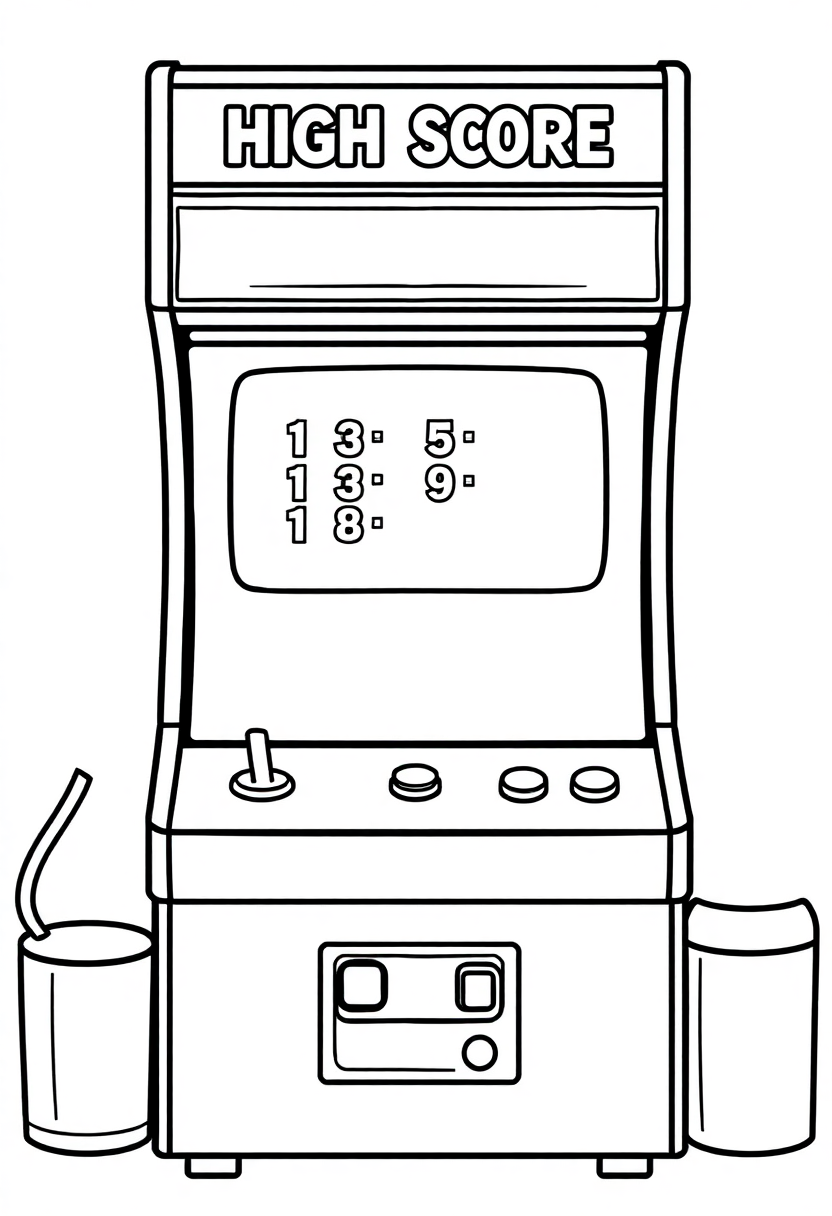 Classic Arcade High Score Screen coloring page, free printable