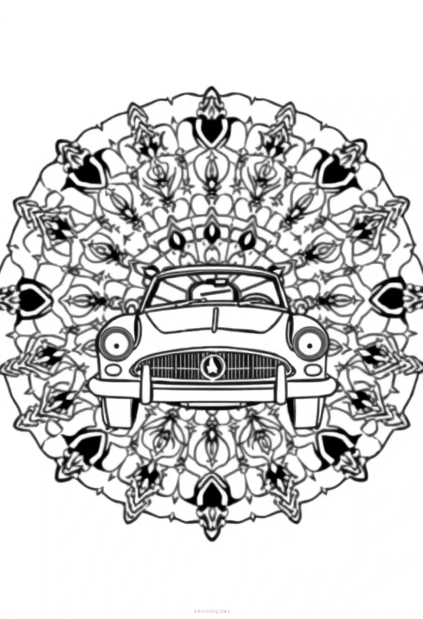 Classic Car Mandala coloring page for kids