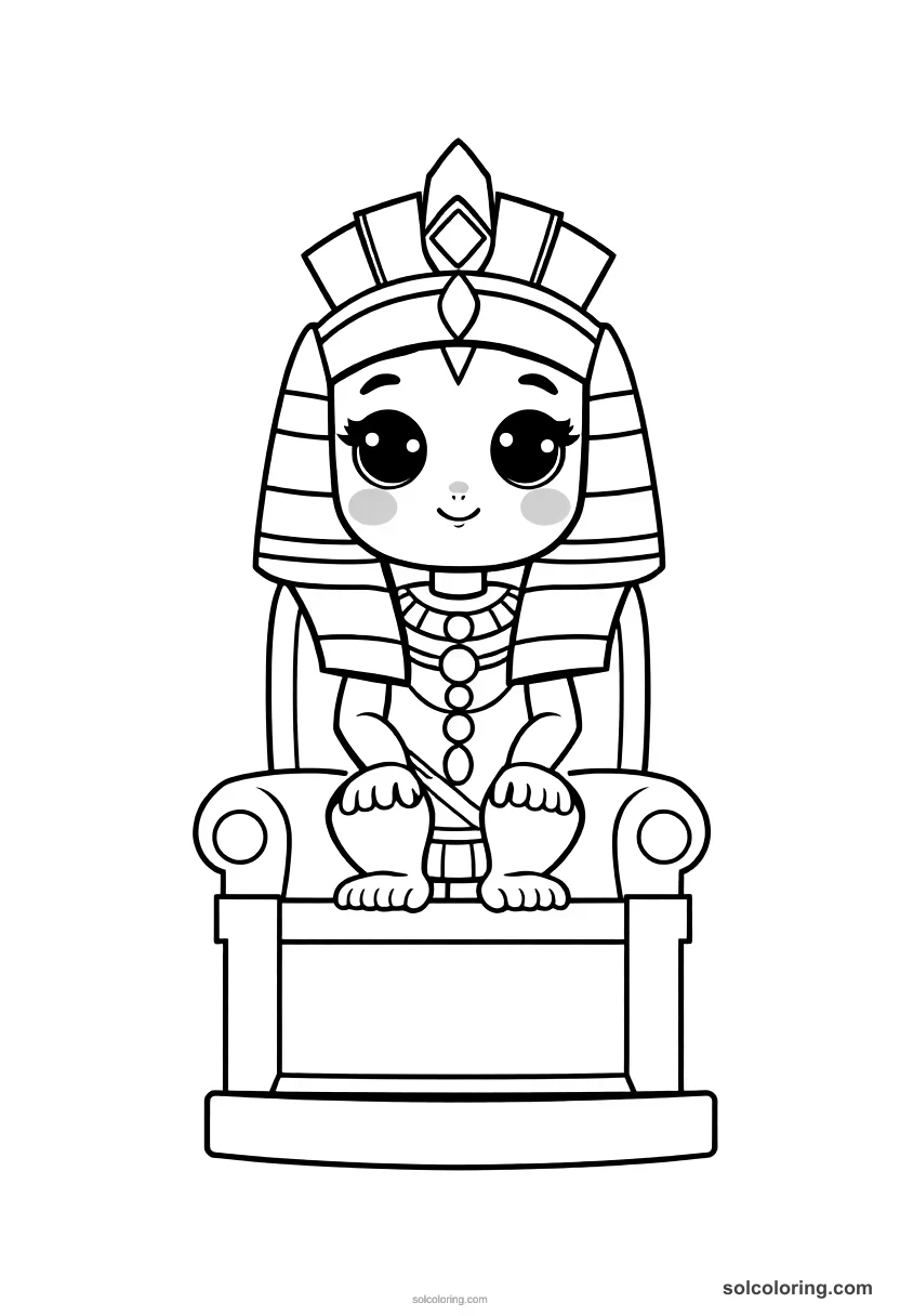 Cute Cartoon Cleopatra VII on Her Throne cute cartoon coloring page for kids