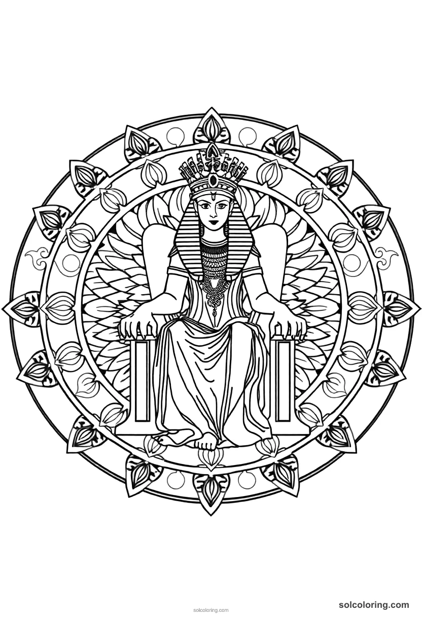 Mandala Cleopatra VII on Her Throne mandala coloring page for kids